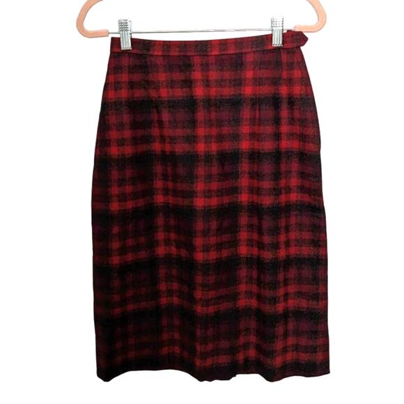 Vintage Pendleton Wool Red Plaid Pencil Skirt - Picture 1 of 4